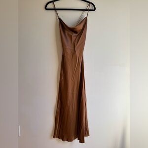 Nap Loungewear Silk Satin Slip Midi Dress - Copper, Size Small